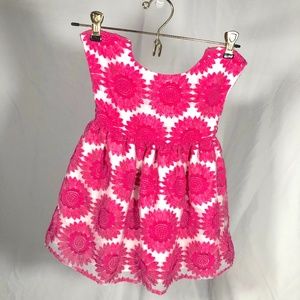 Hot Pink Sunflower Embroidered Girls Dress
